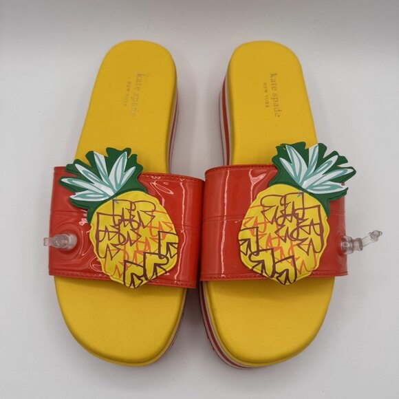 Kate Spade Size 9 Inflatable Limoncello Pineapple Sandals Slide Stripe Platform - Picture 3 of 6